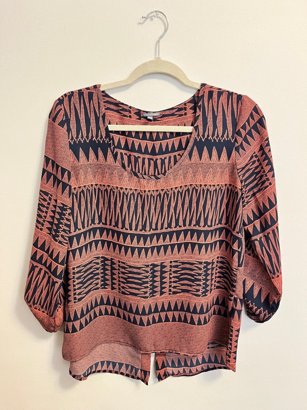 Women's Coral and Black Geometric Pattern Blouse